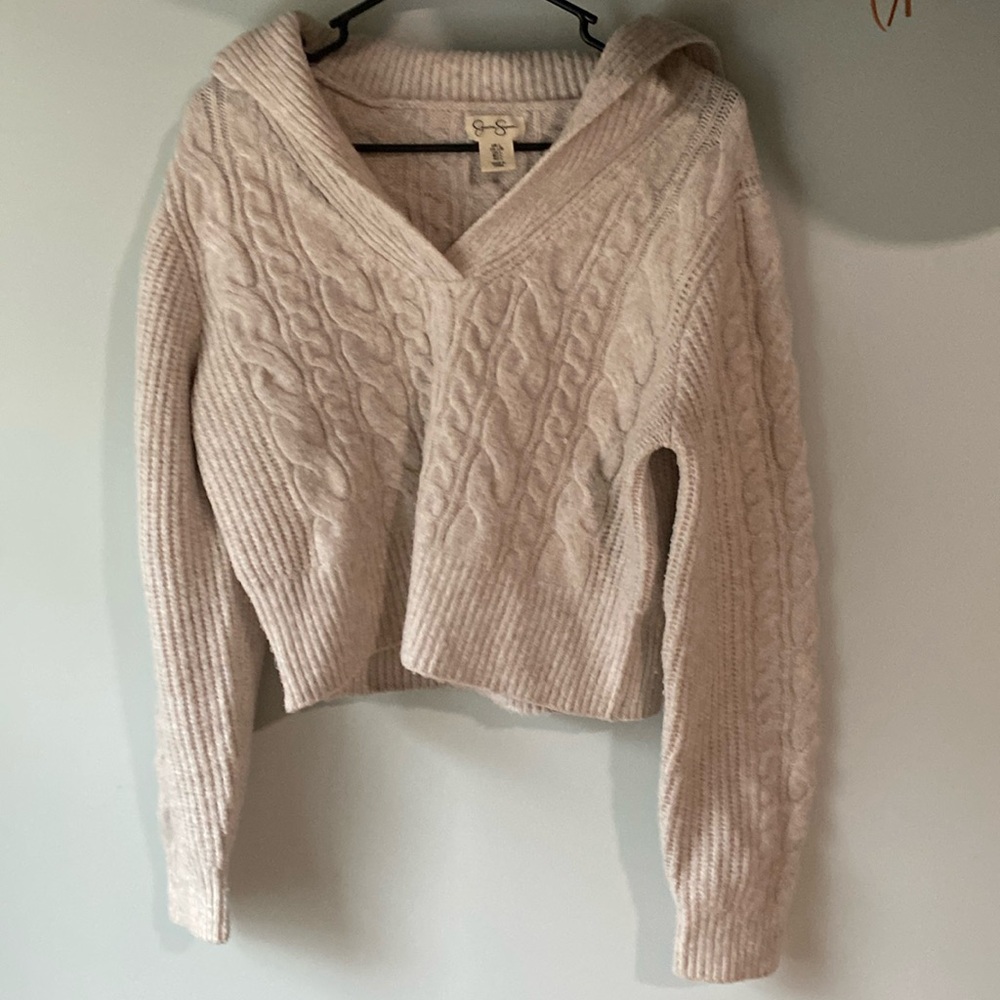 Tan cropped long sleeve sweater